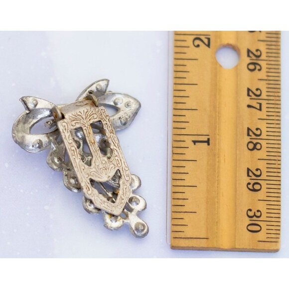 Vintage Art Nouveau Floral Ribbon Clip | Rhinestones Clip | J27 - Picture 2 of 2